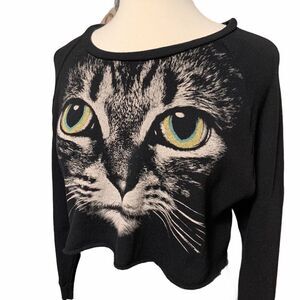 Forever 21 Black Cat Cropped Sweatshirt